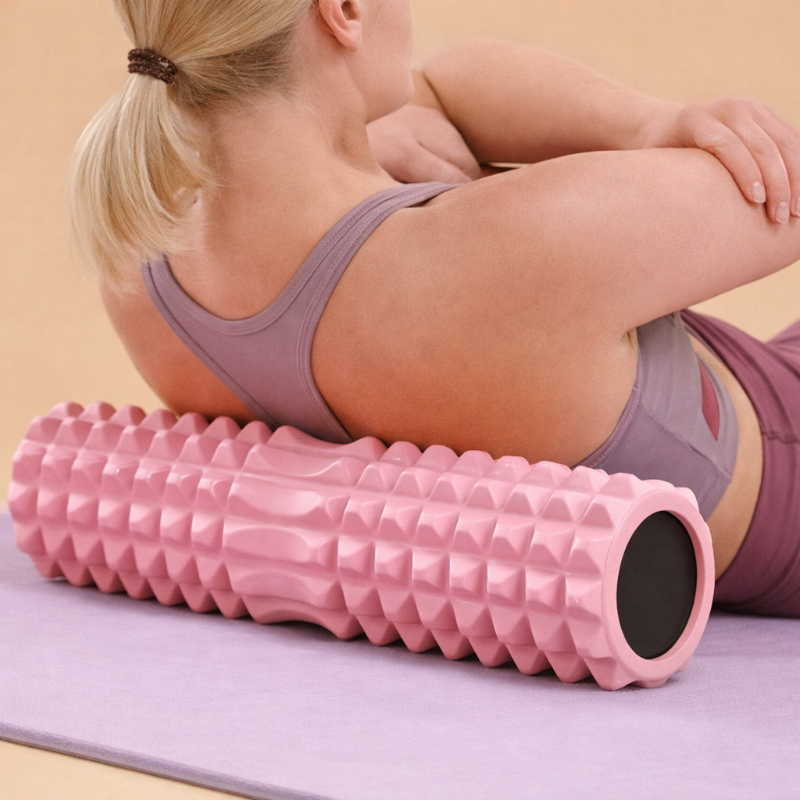femmeroulant dos sur rouleaux de massage