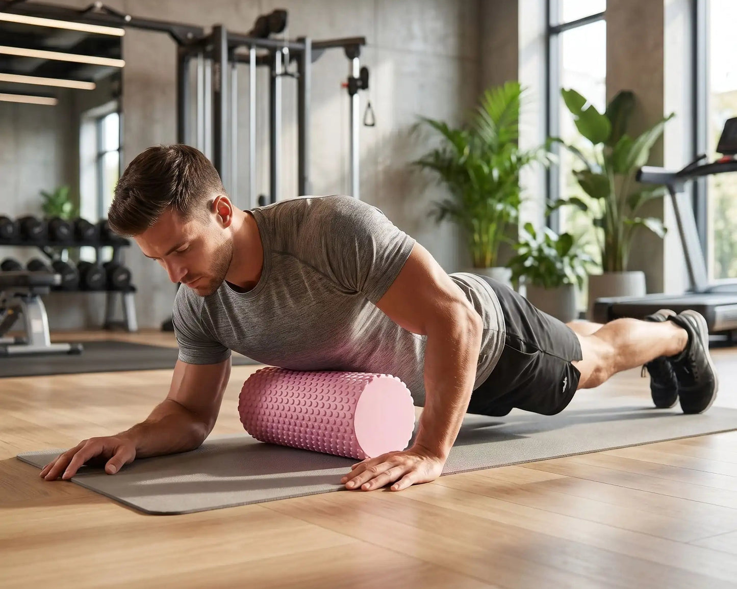 homme massant poitrine sur foam roller