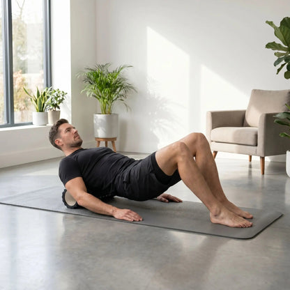 massage dorsal allonge sur rouleau de massage noir