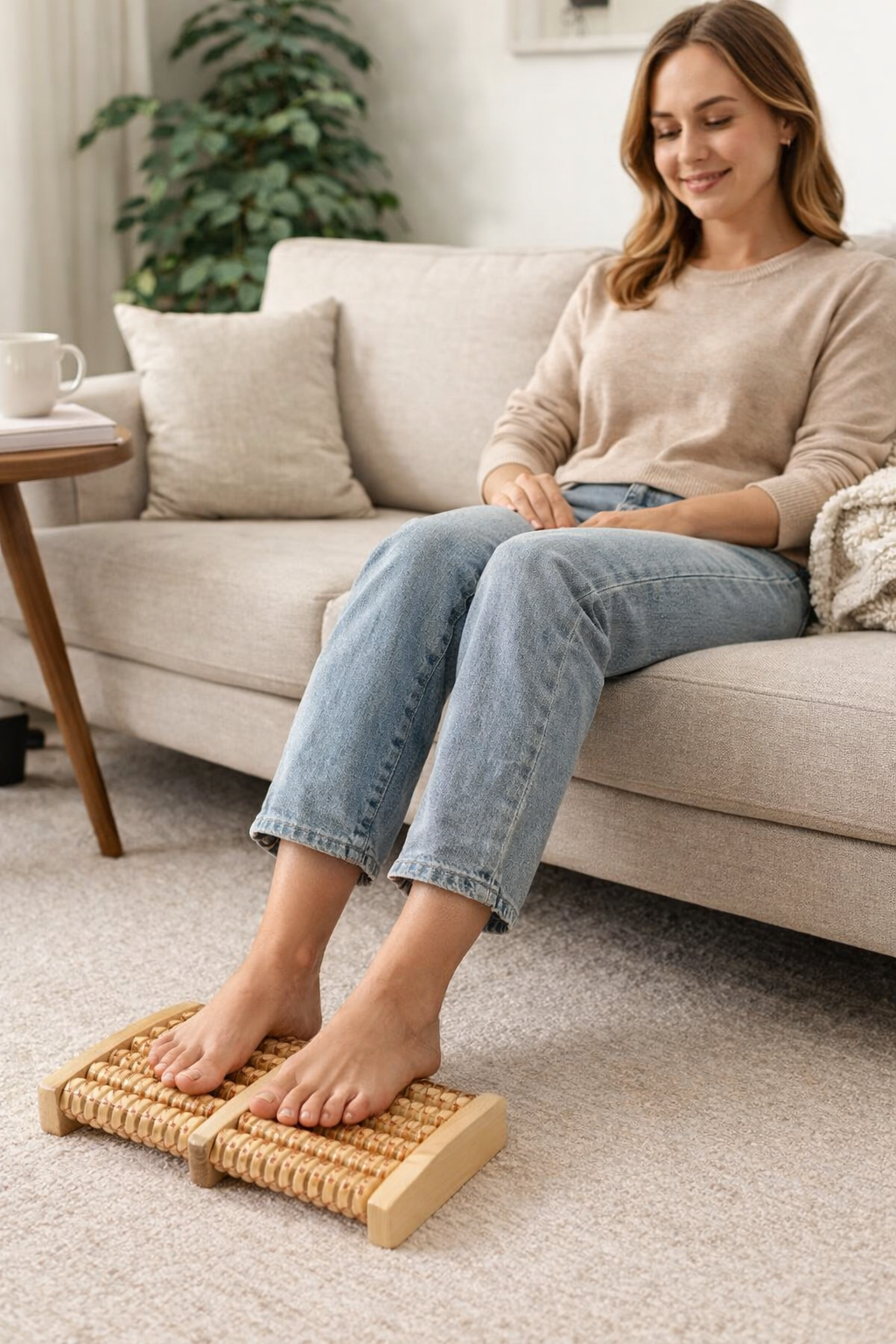 relaxation avec rouleau de massage pied