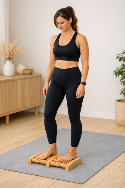 usage position debout sur rouleau de massage pied